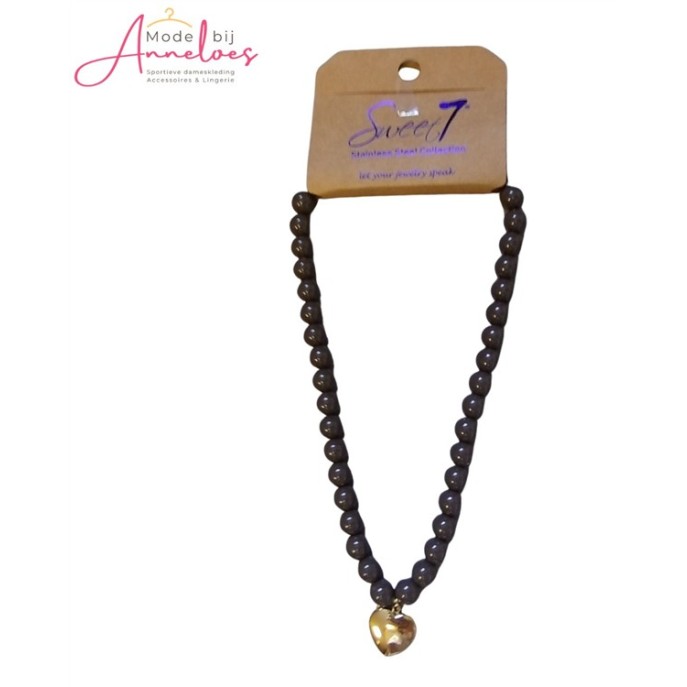 Sweet7 Ketting kort hartje 101241039 Bruin